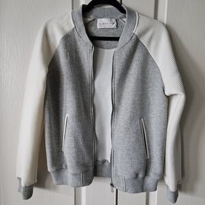 Mustard seed cream and grey bomber jacket, small